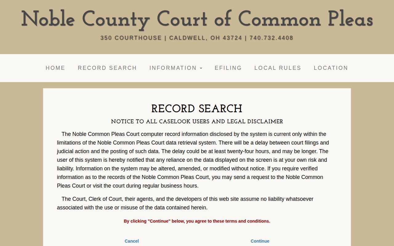 Noble County Common Pleas record search for later felony case records