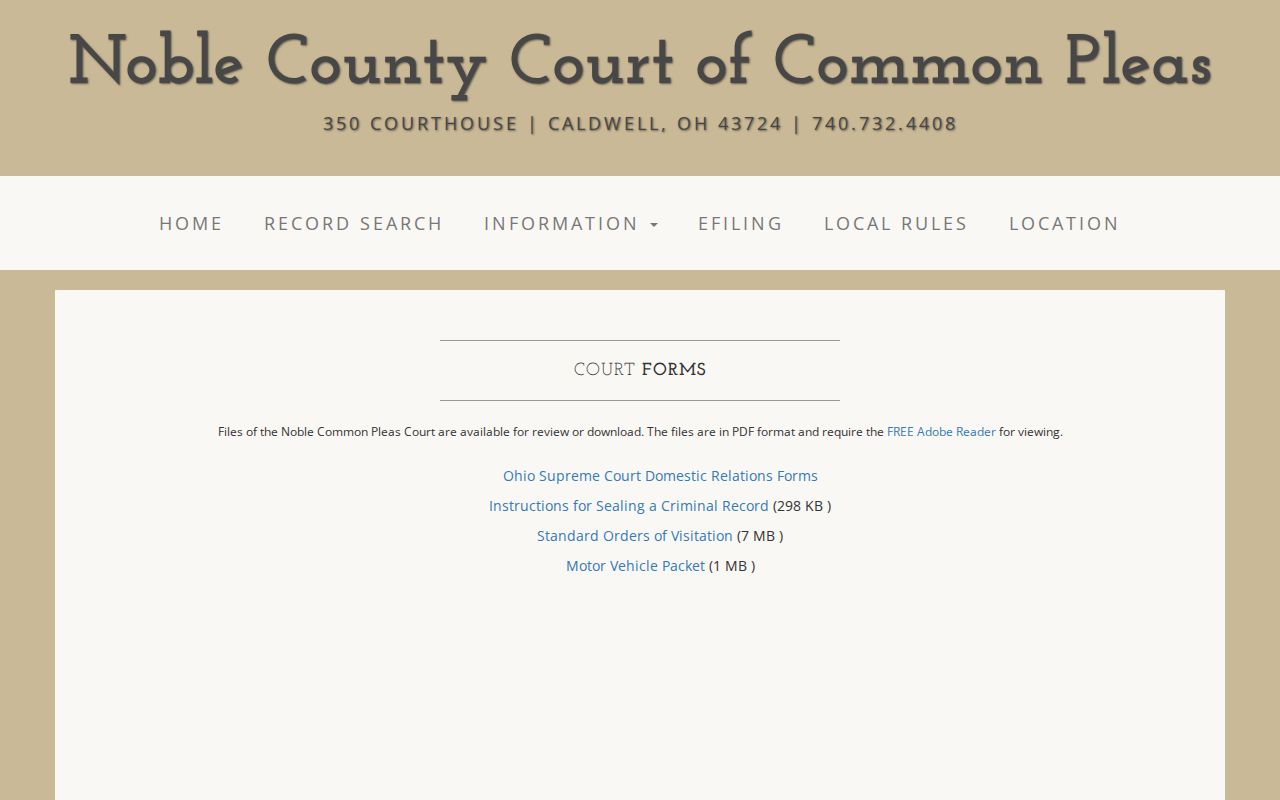 Noble County Common Pleas forms for sealing criminal records