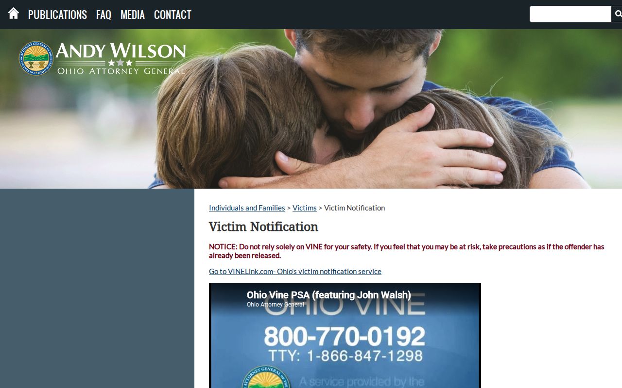 Ohio VINE notification information for Noble County custody-status alerts